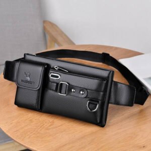 WEIXIER Brand Unisex Single-Shoulder Multi-Function Sports Running Large-Capacity Waist Men's Chest Bag Casual Messenger Wallet (Black)